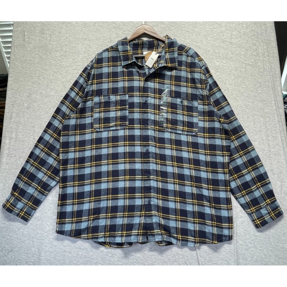 Dip Eco Friendly Flannel Shirt Men 3XLT Blue Multi Tartan Plaid Cotton Button Up
